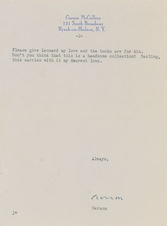Lot #468 Carson McCullers: Scarce 1961 letter from McCullers - Image 3