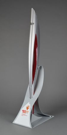 Lot #849 Sochi 2014 Winter Olympics Torch with Official Stand Torch - Image 1