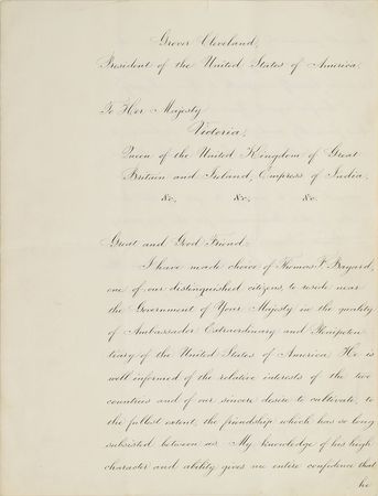 Lot #42 Grover Cleveland: Official diplomatic letter to Queen Victoria - Image 1
