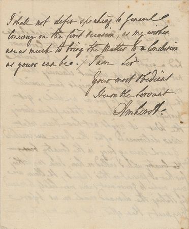 Lot #315 Lord Jeffery Amherst: Rare handwritten letter from the controversial British general - Image 4