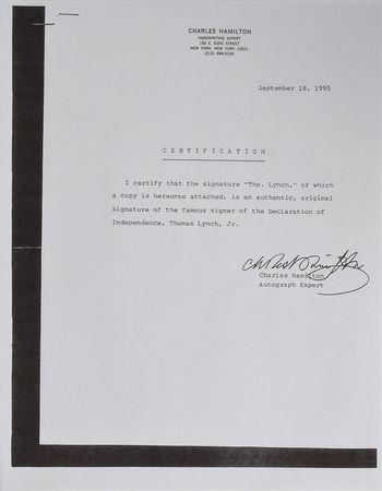 Lot #154 Thomas Lynch, Jr: An exceedingly rare linchpin of the complete Declaration set—Thomas Lynch, Jr. - Image 2