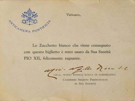 Lot #185 Pope Pius XII: The personally worn zucchetto of Pope Pius XII - Image 3