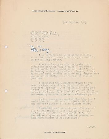 Lot #495 Ian Fleming: ?He is officially your Number 2 and normally we shall contact him through you? - Image 1