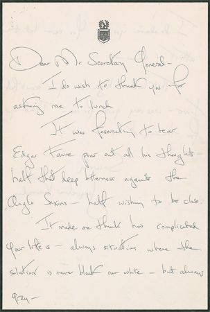 Lot #70 Jacqueline Kennedy: Rare letter to UN Secretary-General U Thant: 