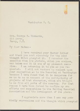 Lot #113 Florence K. Harding Typed Letter Signed - Image 1