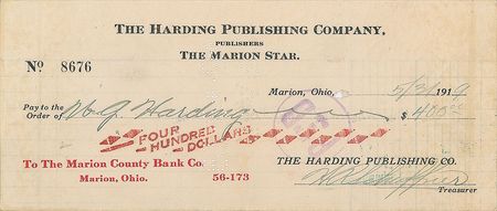 Lot #114 Warren G. Harding Check - Image 1