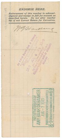Lot #114 Warren G. Harding Check - Image 2