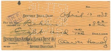 Lot #708 Laurel and Hardy: Rare checks signed by Laurel and Hardy - Image 2