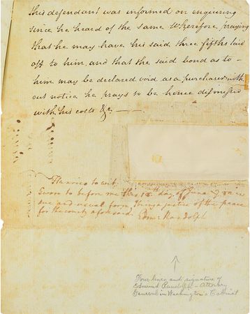 Lot #161 Edmund Randolph: Randolph affirms a deposition made by Patrick Henry in 1872 - Image 2