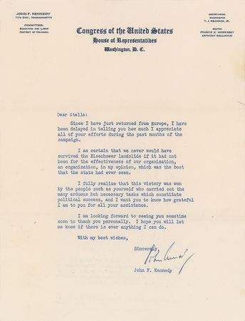 Lot #9003 John F. Kennedy 1952 Congressional Typed