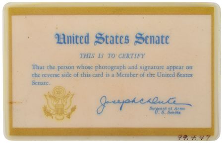 Lot #9007 John F. Kennedy's Personally-Owned Signed Senate ID Card - Image 2