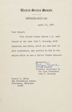 Lot #9007 John F. Kennedy's Personally-Owned Signed Senate ID Card - Image 3