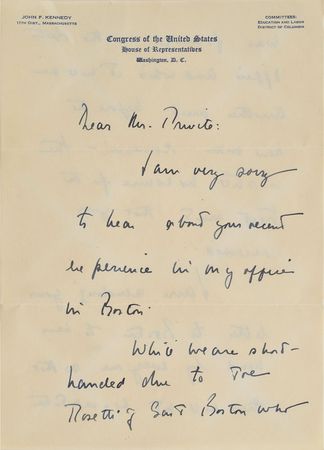 Lot #9006 John F. Kennedy 1951 Autograph Letter