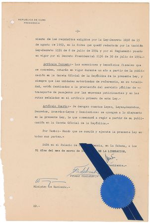 Lot #258 Fidel Castro Signed Document - Image 1