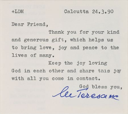 Lot #319 Mother Teresa Typed Letter Signed - Image 1