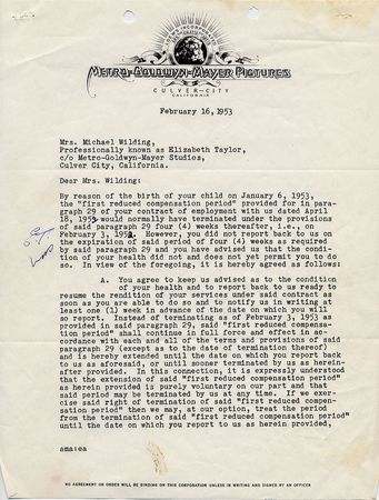 Lot #632 Elizabeth Taylor Signed Document - Image 1