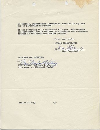 Lot #632 Elizabeth Taylor Signed Document - Image 3