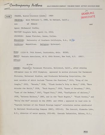 Lot #595 Buster Crabbe Signed Document - Image 1