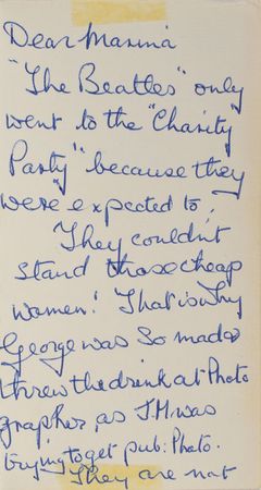 Lot #528 Beatles: Louise Harrison: A bit of leather and a note from a Beatle sister: 