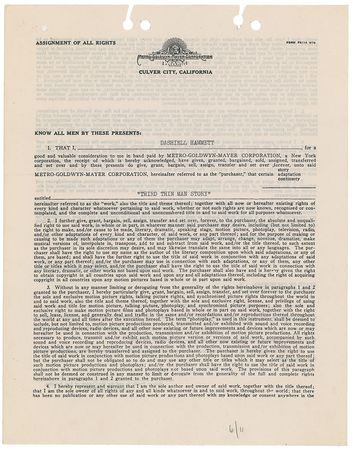 Lot #460 Dashiell Hammett: Deal with MGM for a 
