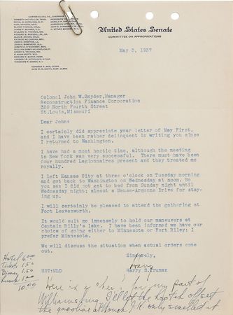 Lot #135 Harry S. Truman Letter and Check - Image 1