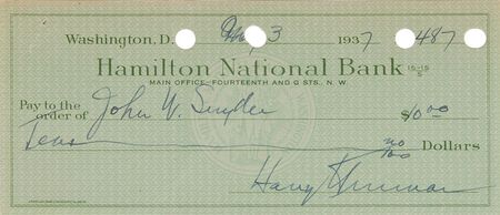 Lot #135 Harry S. Truman Letter and Check - Image 2