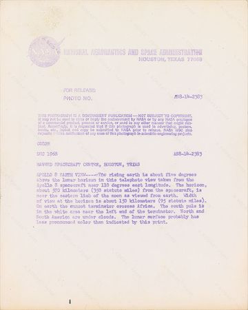 Lot #386 Apollo 8 Photograph - Image 2