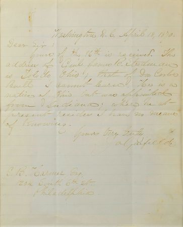 Lot #107 James Garfield: Forwarding information of the addresses of fellow Union generals Steedman and Buell - Image 2