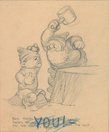 Lot #713 Dopey and Doc concept production storyboards from Snow White and the Seven Dwarfs Concept Production Storyboards - Image 1