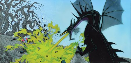 Lot #770 Maleficent and Prince Phillip production cels from Sleeping Beauty: Action-packed cel from the climactic battle scene - Image 1