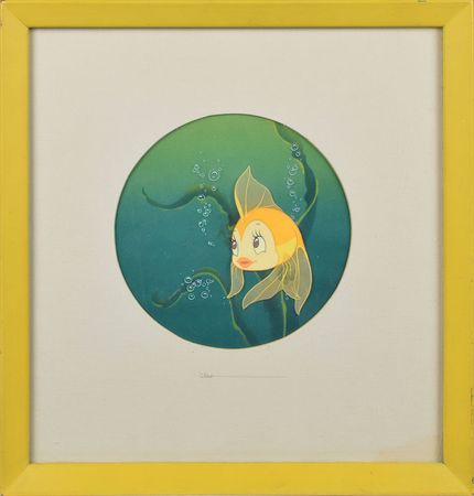 Lot #735 Cleo production cel from Pinocchio: Rare Courvoisier set-up of Geppetto's pet goldfish - Image 1