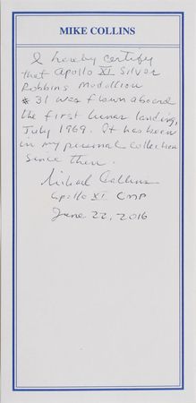Lot #41 Michael Collins's Apollo 11 Flown Robbins Medal: Incredibly desirable flown Apollo 11 medal #31, from the collection of CMP Michael Collins - Image 3
