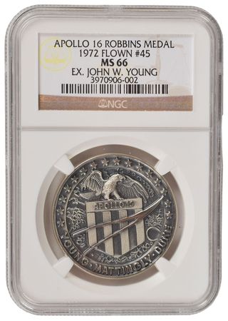 Lot #53 John Young's Apollo 16 Flown Robbins Medal: Scarce flown Robbins from a moonwalker's collection - Image 1