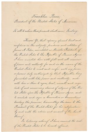 Lot #92 Franklin Pierce Signed Document - Image 1