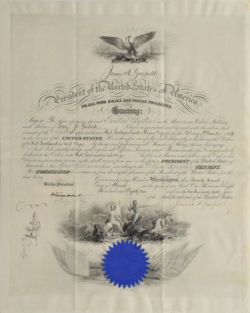 Lot #108 James A. Garfield: Excessively rare Marine Corps commission by President Garfield - Image 1
