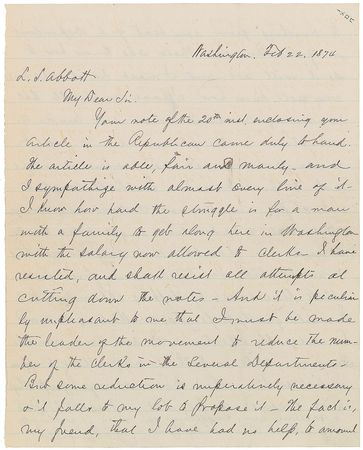 Lot #109 James A. Garfield: Garfield discusses his challenges in reducing government spending - Image 1