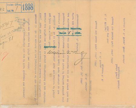 Lot #201 William McKinley: McKinley approves the legislation of the Chickasaw Nation - Image 1