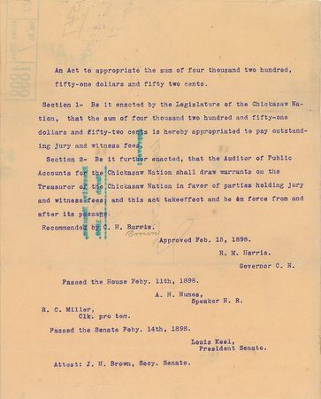 Lot #201 William McKinley: McKinley approves the legislation of the Chickasaw Nation - Image 2