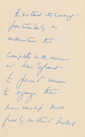 Lot #142 John F. Kennedy: Fourteen-page handwritten draft for a 1952 Senate campaign speech: 