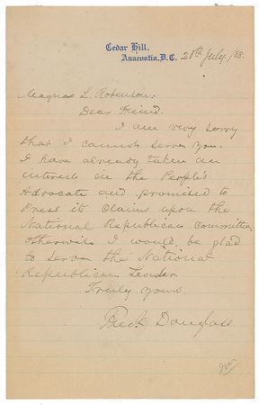 Lot #245 Frederick Douglass: Shortly after the historic 1888 Republican National Convention, Douglass remains a strong voice for African-American newspapers - Image 1