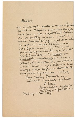 Lot #17 Louis Pasteur: Early letter penned during his studies in crystallography: 