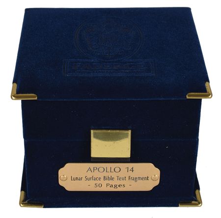 Lot #43 Edgar Mitchell's Apollo 14 Lunar Surface-Flown Bible Text Fragment: Dual-certified Lunar Bible housed within a Faberge Egg - Image 3