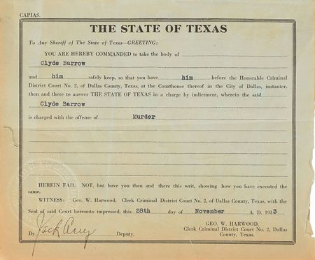 Lot #2021 Bonnie Parker and Clyde Barrow Pair of Original Arrest Warrants - Image 3