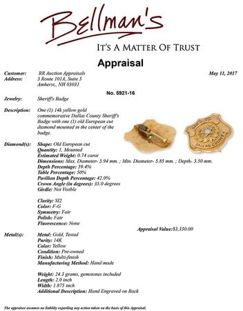 Lot #2016 Sheriff 'Smoot' Schmid's Gold and Diamond Badge - Image 1