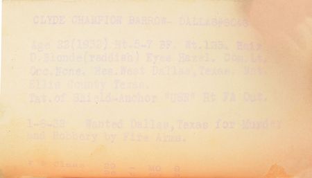 Lot #2020 Clyde Barrow Original Vintage Mug Shot Photograph - Image 2