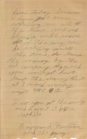 Lot #2070 Raymond Hamilton Gang Letter Signed - Image 2