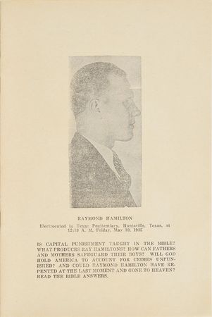 Lot #2036 Raymond Hamilton Original Vintage Photograph and Electrocution Sermon Program - Image 1