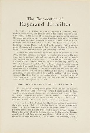 Lot #2036 Raymond Hamilton Original Vintage Photograph and Electrocution Sermon Program - Image 2