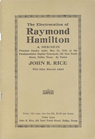 Lot #2036 Raymond Hamilton Original Vintage Photograph and Electrocution Sermon Program - Image 3