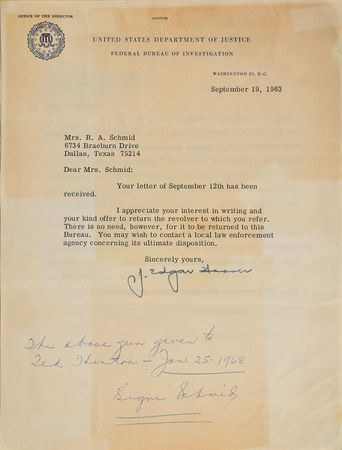 Lot #2051 Sheriff 'Smoot' Schmid Family's Pair of Signed J. Edgar Hoover Letters - Image 1